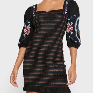 Never Fully Dressed Puff Sleeves Ruffle Hem Mini Dress